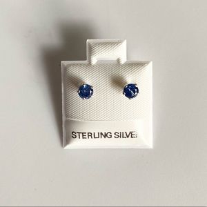 925 Sterling Silver Blue Round Earring Studs